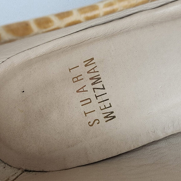 Stuart Weitzman Croc Cream Leather Tortoise Buckle Loafers Size 6.5 - Picture 6 of 9